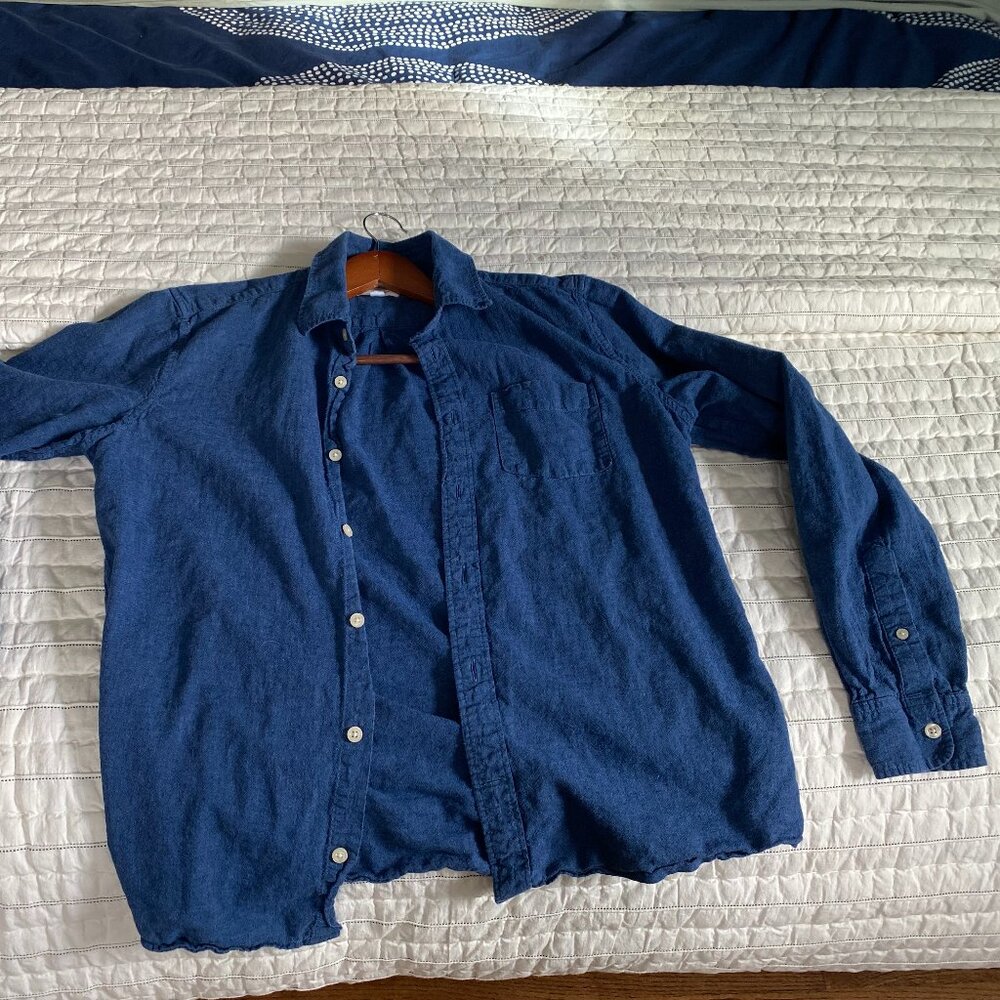 Gap Blue Men's Medium Linen Cotten Blend Standard Fit Button Down